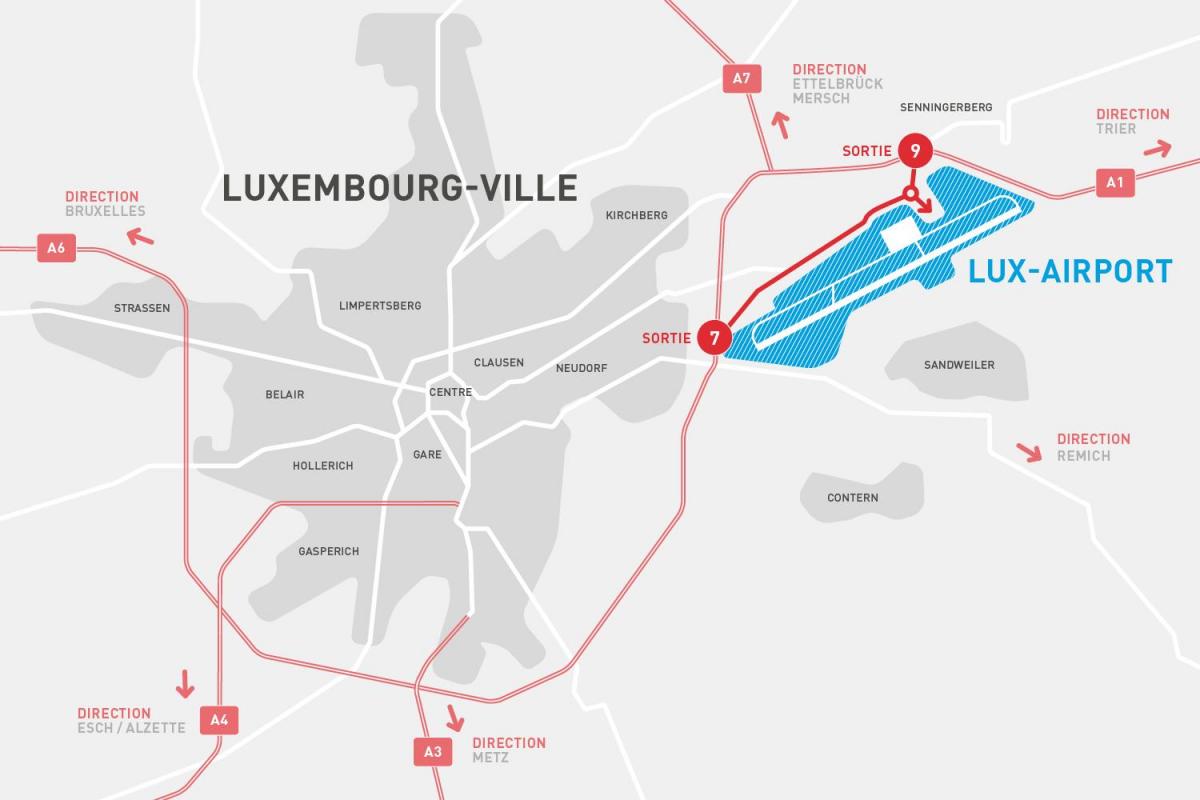 mapa do aeroporto de Luxemburgo